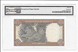 Банкнота 5 долларов 1976 слаб PMG 66 Родезия