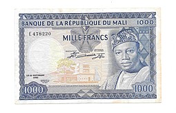 Банкнота 1000 франков 1960 Великая мечеть Дженне Мали