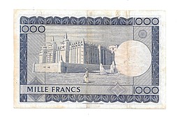 Банкнота 1000 франков 1960 Великая мечеть Дженне Мали