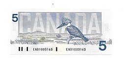 Банкнота 5 долларов 1986 Канада