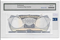 Банкнота 1000 франков 1964 гашение слаб PMG 62 Конго