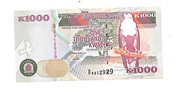 Банкнота 1000 квача 1992 Замбия