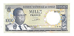 Банкнота 1000 франков 1964 гашение Конго