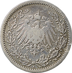 Монета 1/2 марки 1906 A Германия