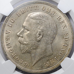 Монета 1 крона 1935 25 лет правлению Георга V Великобритания слаб NGC MS 64