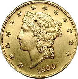Монета 20 долларов 1900 США