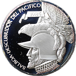 Монета 20 бальбоа 1985 Первооткрыватель Тихого океана Панама