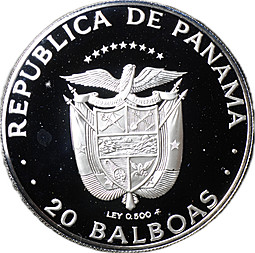 Монета 20 бальбоа 1985 Первооткрыватель Тихого океана Панама