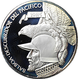 Монета 20 бальбоа 1985 Первооткрыватель Тихого океана Панама (в футляре)