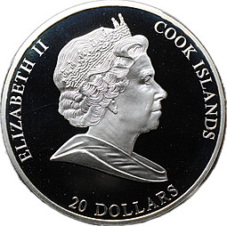 Монета 20 долларов 2010 Шедевры искусства Васнецов Три богатыря Острова Кука