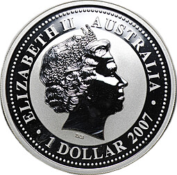 Монета 1 доллар 2007 Год быка, позолота Лунар 2009 Австралия