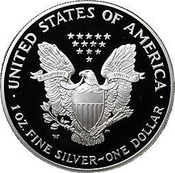Монета 1 доллар 2005 W Американский серебряный орёл PROOF США