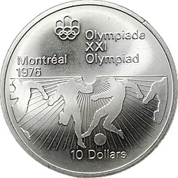 Монета 10 долларов 1976 Олимпиада Монреаль 1976 - Футбол Канада