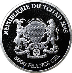 Монета 5000 франков 2019 Слон в стиле мандалы Чад