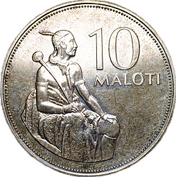 Монета 10 малоти 1979 Памятник Королю Мошвешве I BUNC Лесото