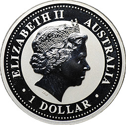 Монета 1 доллар 2007 Год свиньи, позолота Лунар Австралия