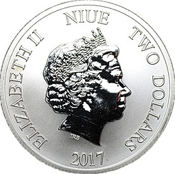 Монета 2 доллара 2017 черепаха Бисса Ниуэ