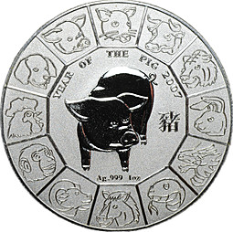 Монета 1 доллар 2007 Китайский гороскоп - год свиньи Ниуэ