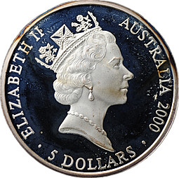 Монета 5 долларов 2000 Олимпиада Сидней - Кенгуру Австралия