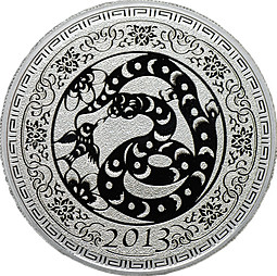 Монета 5 долларов 2013 Год змеи, силуэт Токелау