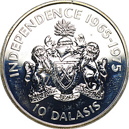 Монета 10 даласи 1975 10 лет Независимости Гамбия