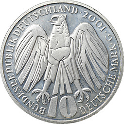 Монета 10 марок 2001 G 50 лет Федеральному конституционному суду Германия
