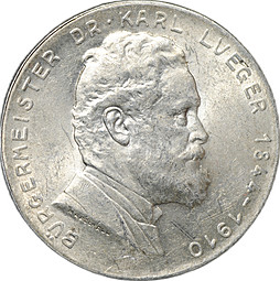 Монета 2 шиллинга 1935 25 лет со дня смерти Карла Люгера Австрия