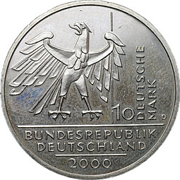 Монета 10 марок 2000 D 10 лет объединения Германии Германия