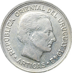Монета 1 песо 1942 Уругвай