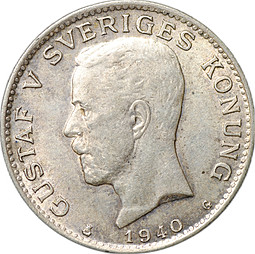Монета 1 крона 1940 Швеция
