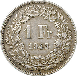 Монета 1 франк 1943 Швейцария