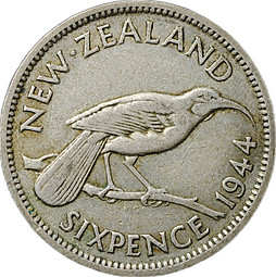 Монета 6 пенсов 1944 Новая Зеландия