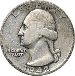 Монета Квотер (1/4 доллара) 1942 S - Сан-Франциско США