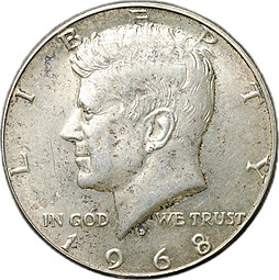 Монета 1/2 доллара 1968 D - Денвер США