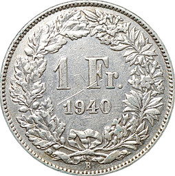 Монета 1 франк 1940 Швейцария