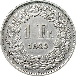 Монета 1 франк 1945 Швейцария
