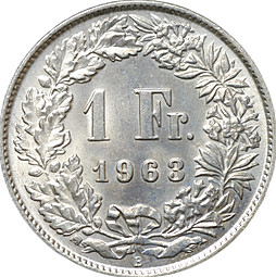 Монета 1 франк 1963 Швейцария