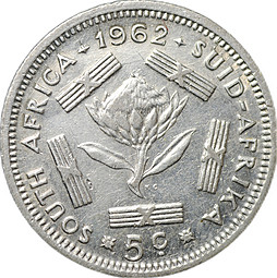 Монета 5 центов 1962 ЮАР