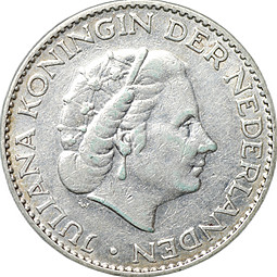 Монета 1 гульден 1955 Нидерланды