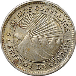 Монета 5 сентаво 1954 Никарагуа