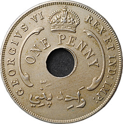 Монета 1 пенни 1943 Британская Западная Африка