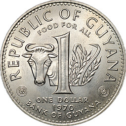 Монета 1 доллар 1970 ФАО Гайана