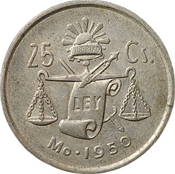 Монета 25 сентаво 1950 Мексика