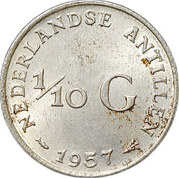 Монета 1/10 гульдена 1957 Нидерландские Антильские острова