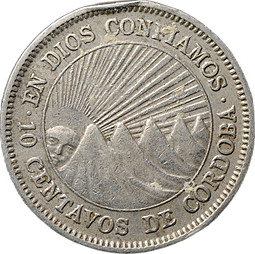 Монета 10 сентаво 1954 Никарагуа