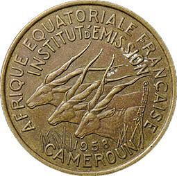Монета 25 франков 1958 Камерун Французская Экваториальная Африка