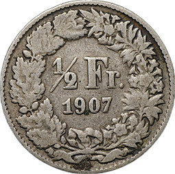 Монета 1/2 франка 1907 Швейцария