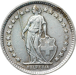 Монета 1/2 франка 1943 Швейцария