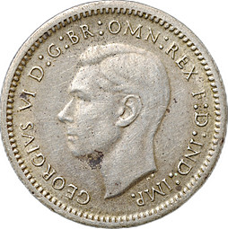 Монета 3 пенса 1943 Австралия