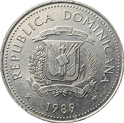 Монета 1/2 песо 1989 Доминикана